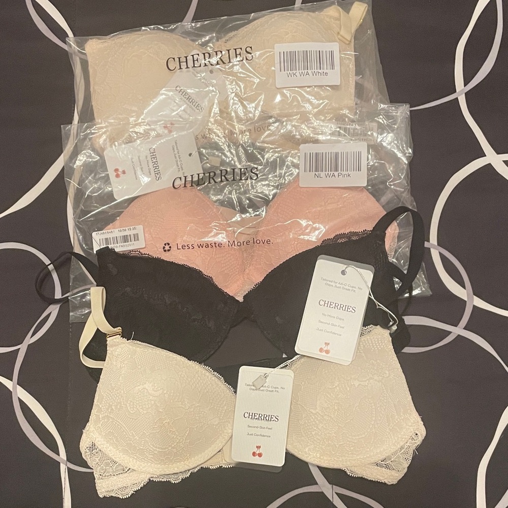 Elegant Lace Bra Set - Black, Pink, Cream
